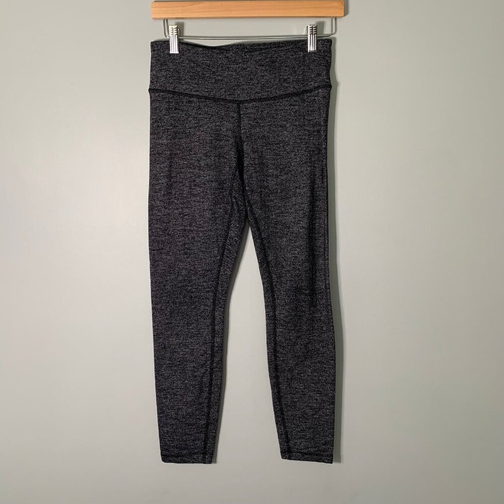 Lululemon Wunder Under Herringbone Leggings Black White‎ Size 6 High Rise Yoga